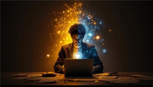 Personne en réflexion entre stress et clarté, illustrant l'impact de l'intelligence émotionnelle et du protocole M.E.C., avec intégration visuelle du logo NeuEra.