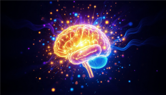 Illustration d’un cerveau parcouru de réseaux neuronaux lumineux bleu et violet, symbolisant la fusion entre neurosciences et énergies.