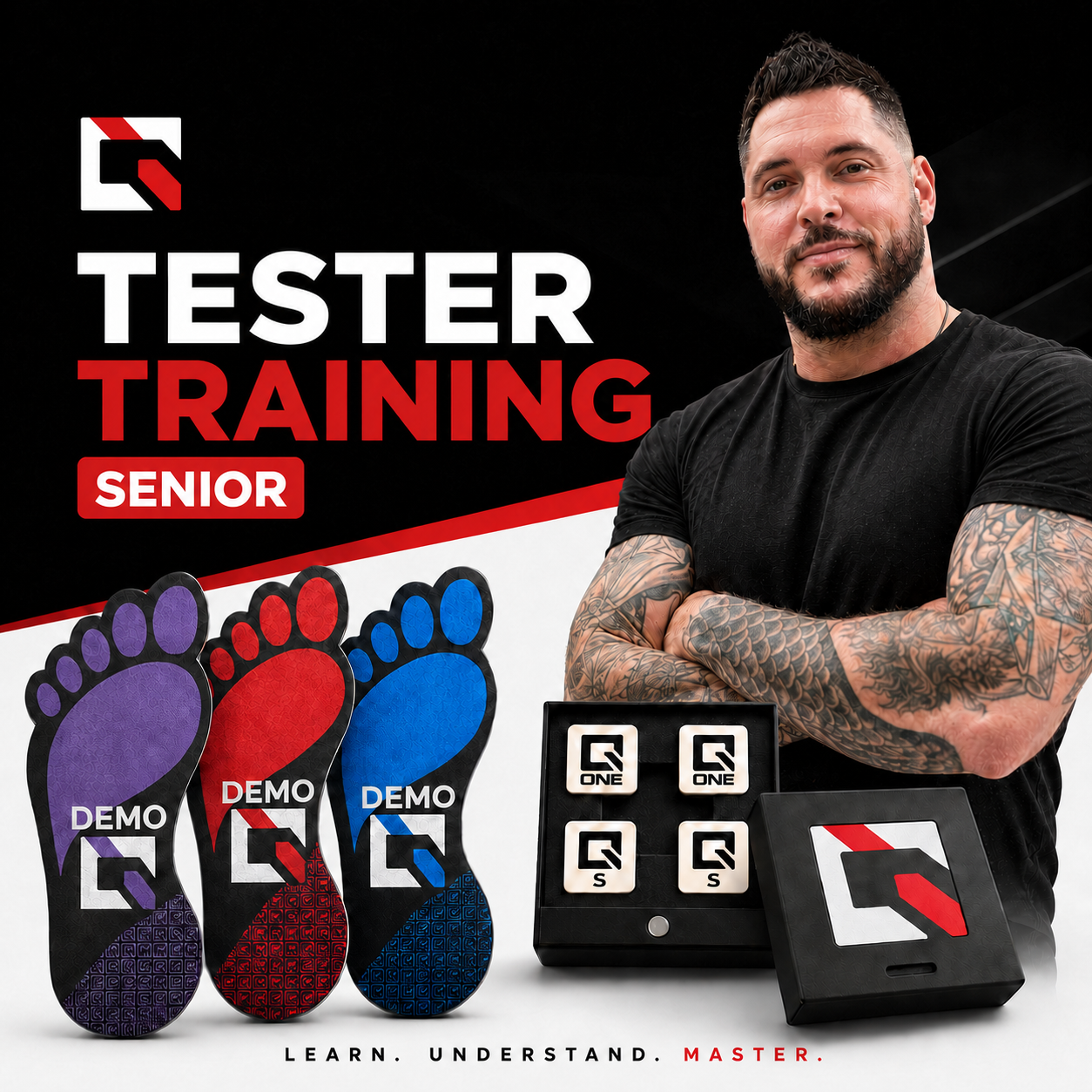 NeuEra Q-Technology Senior Tester training with Q-Box, Bigfoot kit, postural assessment tools and neuroscience-based posture testing
