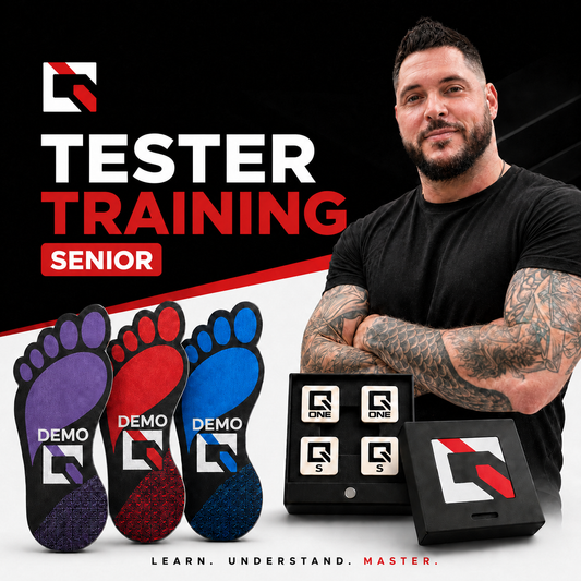 NeuEra Q-Technology Senior Tester training with Q-Box, Bigfoot kit, postural assessment tools and neuroscience-based posture testing